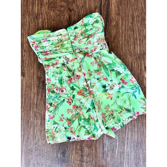 Jay Godfrey Floral Strapless Romper Green - Picture 4 of 5